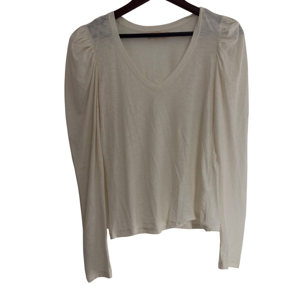 Nation LTD Puff Sleeve V-Neck Long Sleeve Top | Cream | Size S